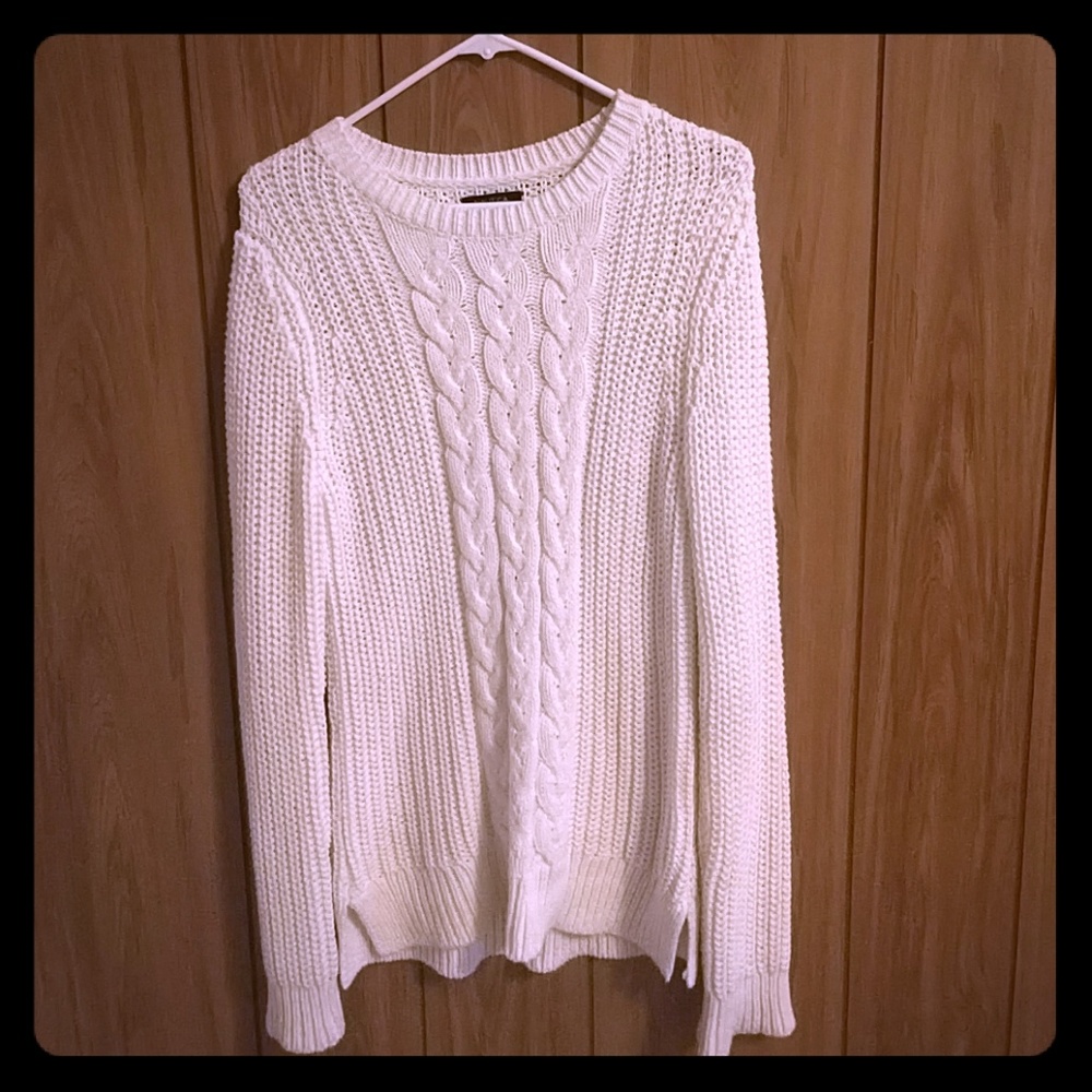 Cable-knit chunky sweater, cream, no wool